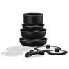 9-Piece Detachable Handle Pot and Frying Pan Set, Induction & Gas Compatible, Diamond-Coated Pans, Lightweight, Long-Lasting Nonstick,