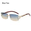 Rectangle Diamonds Punk Sunglasses Vintage Frameless Wood Square Eyewear Rhinestone Men's Shades for Beach Travel Streetwear