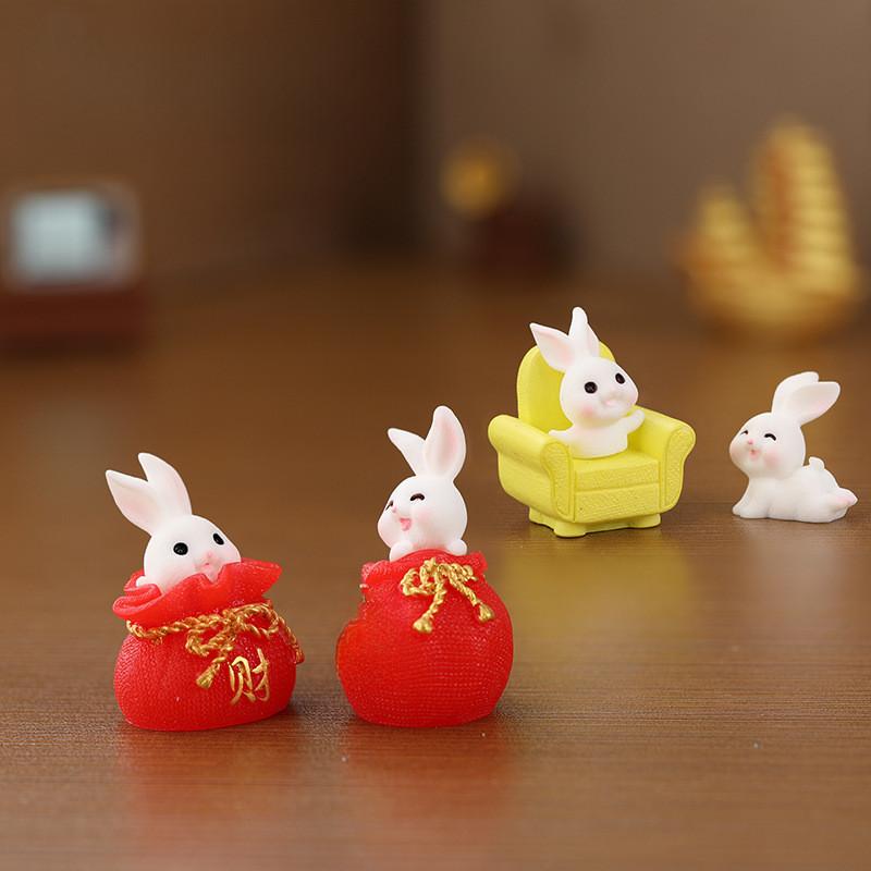 Delightful Resin Rabbit Ornament Adorable Miniature Animal Decor For New Year