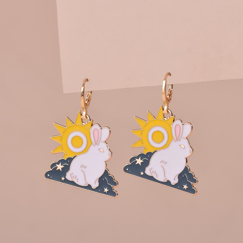 Boucles d'oreilles esthétiques colorées Animal Chat Lapin Poisson Rouge Dragon Pour Femmes Filles Boucles d'oreilles créoles émaillées délicates couleur or Zircon Cadeau