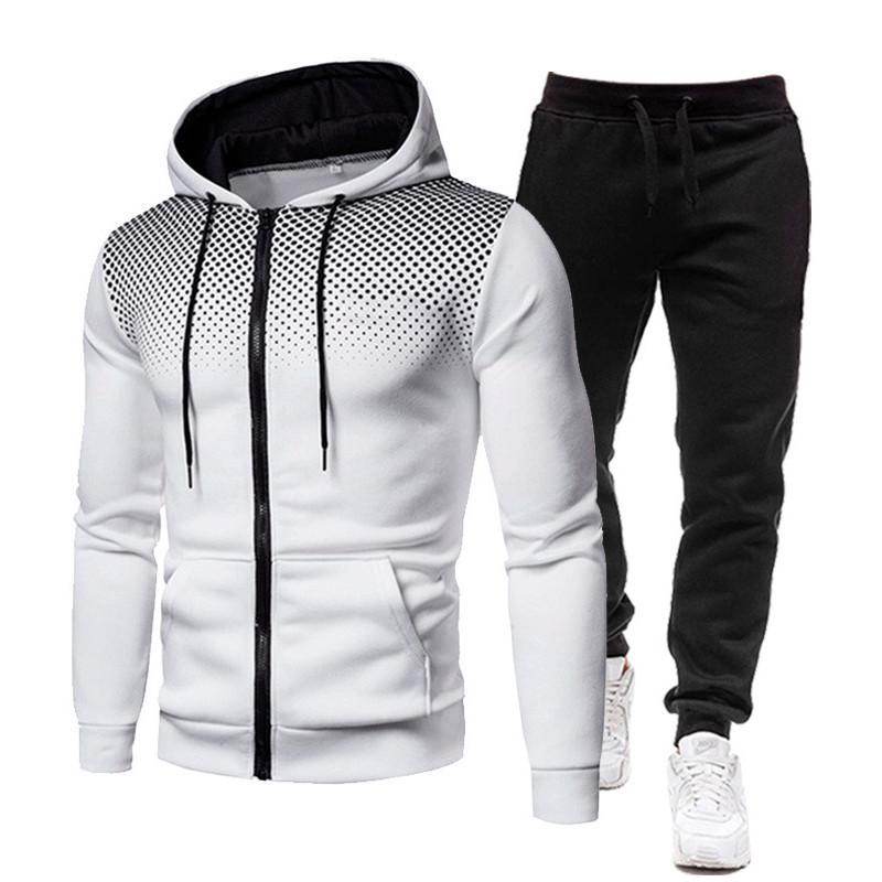 Men's Fall and Winter Warm Sports Suit Long-sleeved Lined Padded Hoodie + Pants 2-piece Set