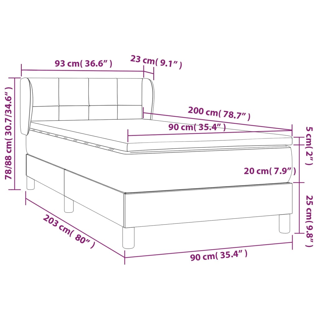Vidaxl Continental Bed With Mattress, Blue, Fabric, 90X200 Cm
