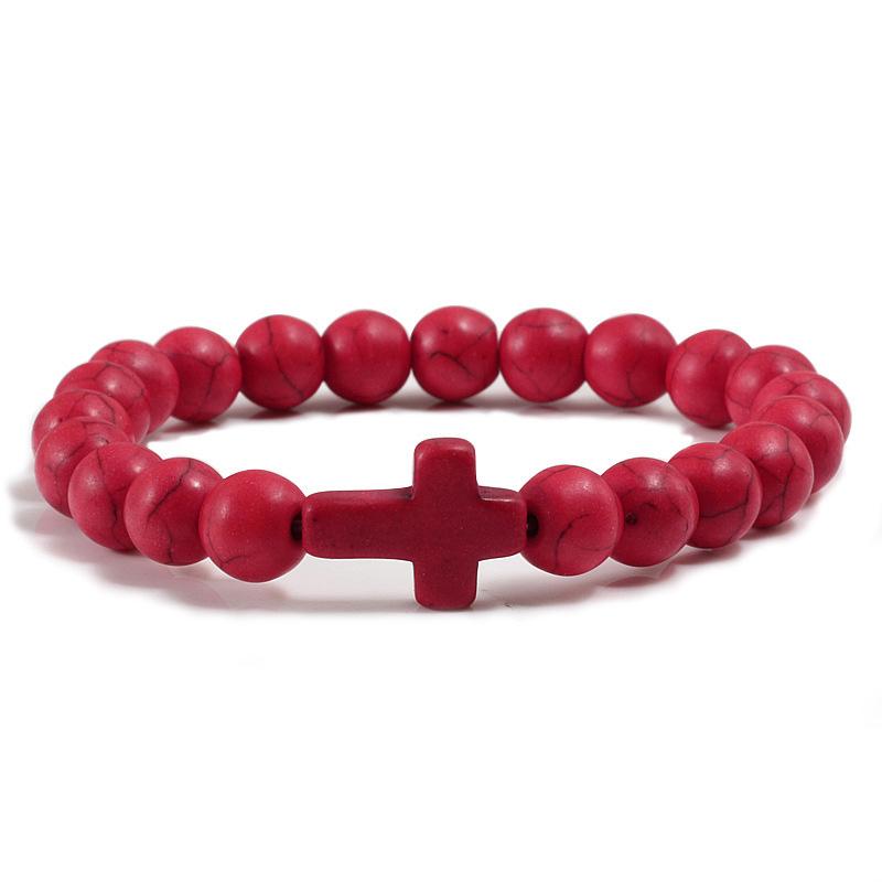 Fashion Beanty Prayer 1PC Cross Handmade Charm Matte Jewelry Gift Men Women Bracelet Beaded Bracelets Natural Stone