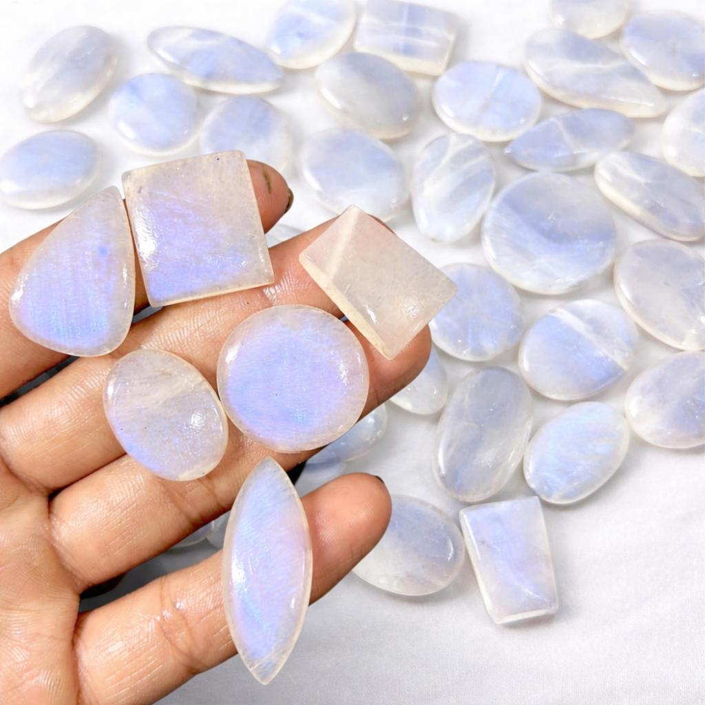 AAA Rainbow Moonstone Cabochon Wholesale Lot – Flashy Natural Gemstone Crystals