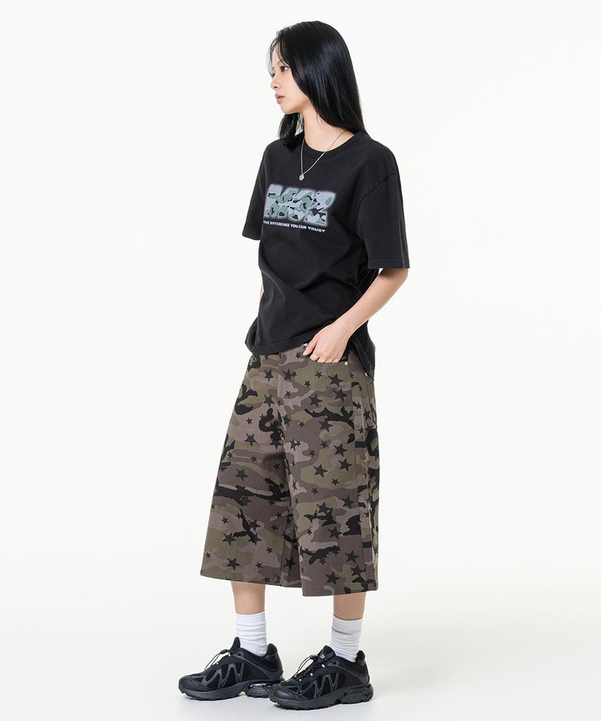 MOZMOZ Camo Logo 2-Type Pigment Short Sleeve T-Shirt Black