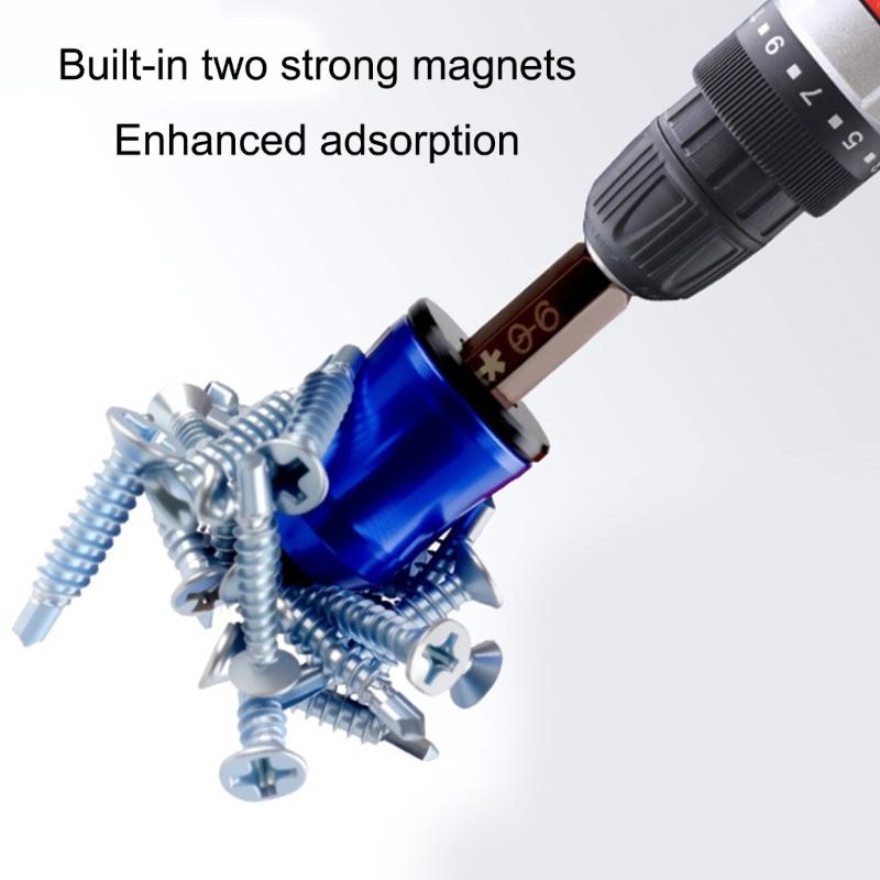 Solida magnetiska bitshållare i aluminium med snabb avmagnetisering, lämpliga för de flesta skruvdragare, med greppförbättrande design