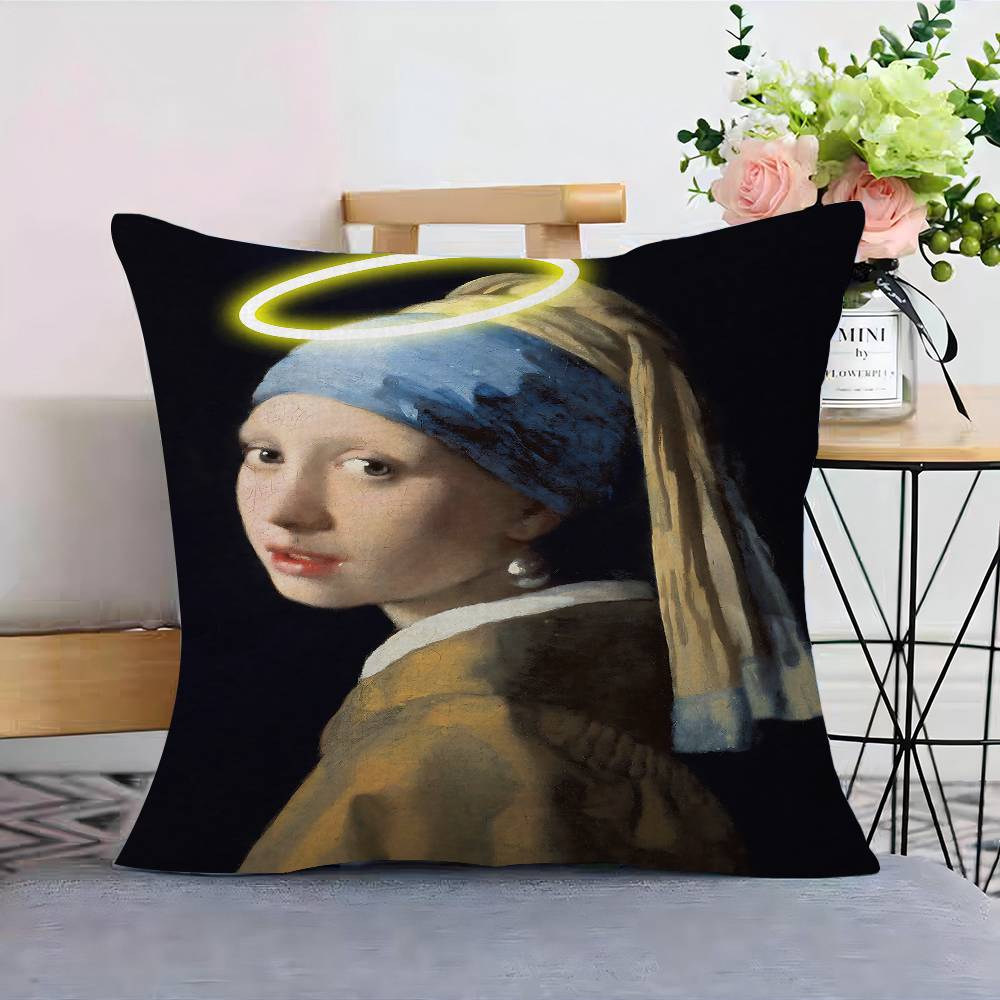 Vtipná Mona Lisa s perlami Dievča Obal na vankúš Obliečka na vankúš Poťah na čalúnenie Pohovka Dekoračný vankúš na domov Obliečka na vankúš