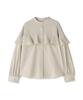 N Natural Beauty Band Collar Ruffle Long Sleeve White Basic Women's Blouse,