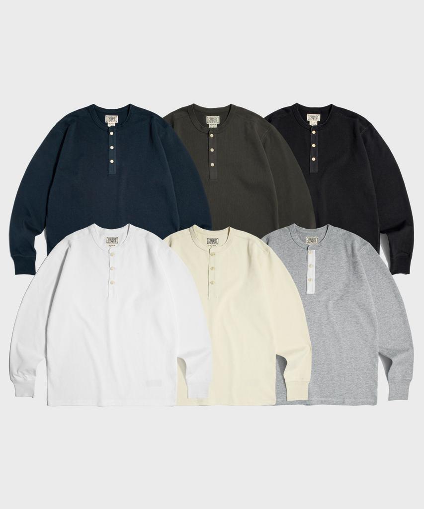 Beulonseun Vintage Long Sleeve Henley Shirt White