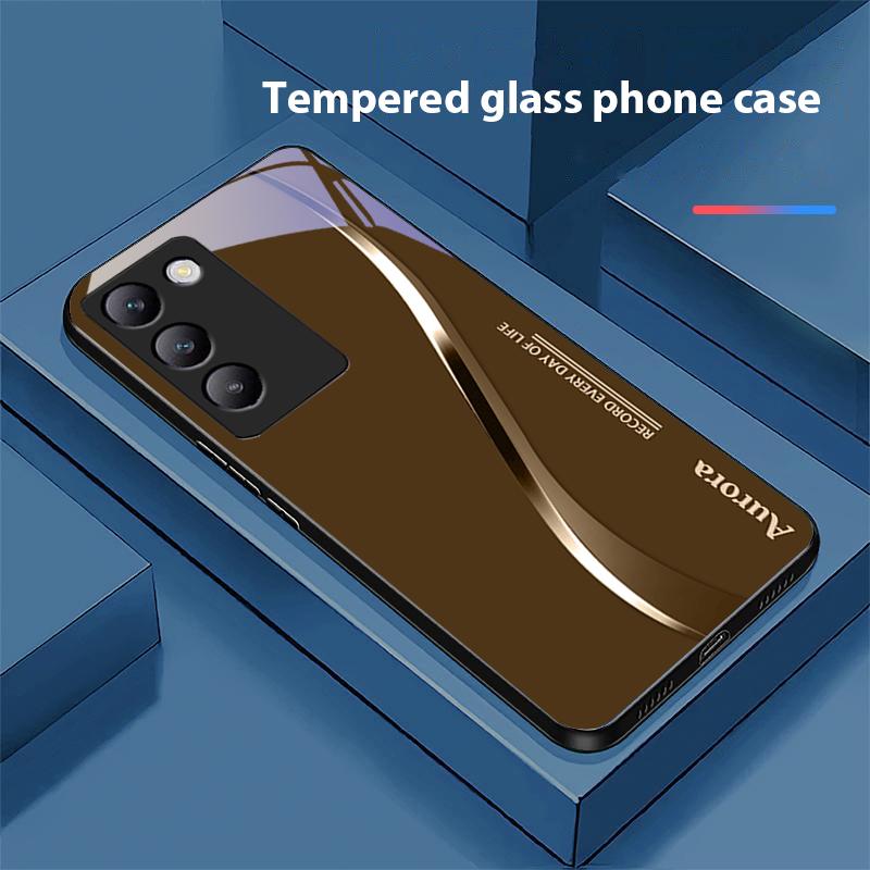 Zweifarbige Streifen für Y72 33S 11 03 36 96 Lite 35 16 Iqoo 12 V40 SE 5G 29 40 21 30 X80 Pro Vivo Handyhülle aus gehärtetem Glas Schwarz