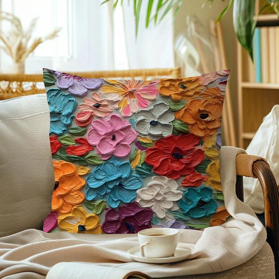 New Oil Painting Style Flower Pillow Cover Home Furnishing Sf Express Cushion Pillow Cover Ornament Premium Durable