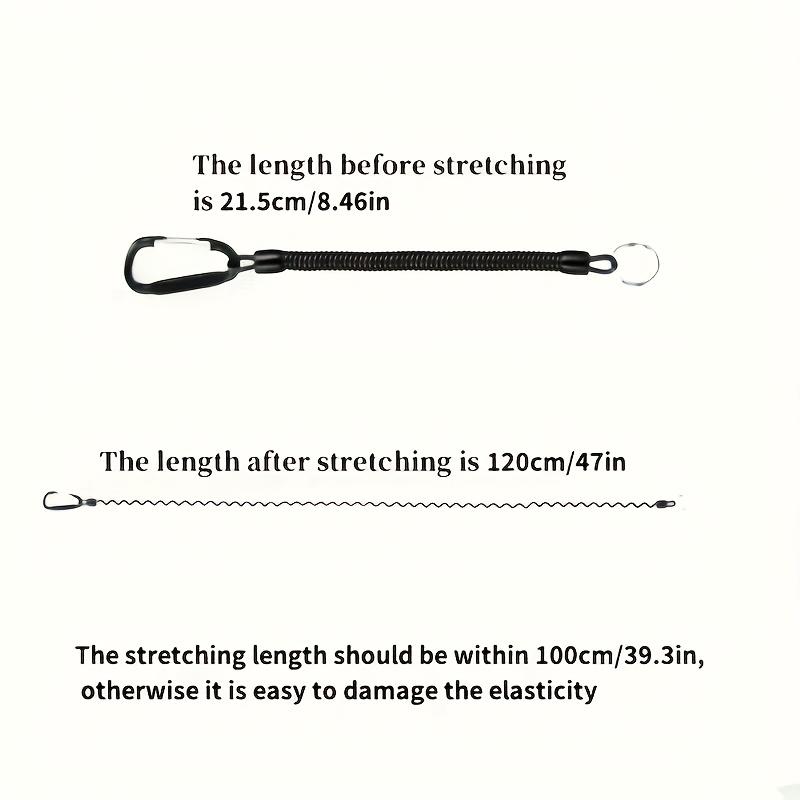 Black Spring Coil Keychain with Retractable Wrist Strap, Expandable from 21.49cm To 119.38cm, Built-in Steel Wire, Supports Up To 6.8 KG.