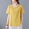 New Summertime Imitation Cotton and Linen Fat MM Large Size Informal Simple Retro Solid Color Loose Short-sleeved T-shirt for Women