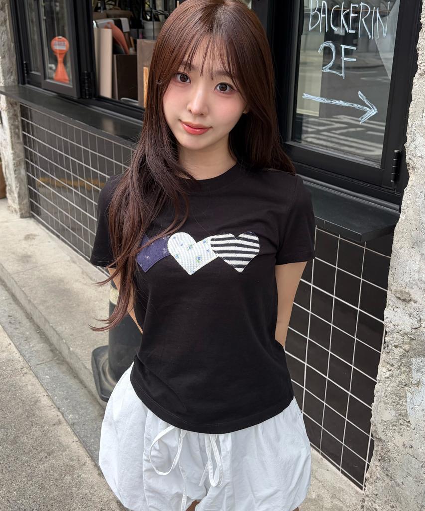 Loginaenloji Heart Patch Cotton T-Shirt Black (New)