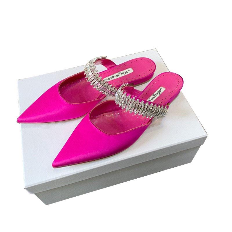 Mode Dames Hoge Hakken Temperament Baotou Zijde Strass Muller Slippers Puntige Stiletto Pumps