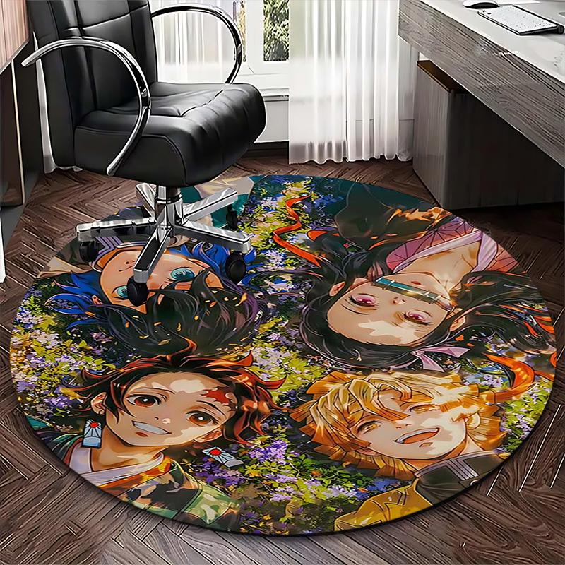 1 Stück Dämonentöter Anime Design Runder Teppich - Bürostuhlmatte, Rutschfester Teppich für Heimdekoration, Wohnzimmer, Schlafzimmer