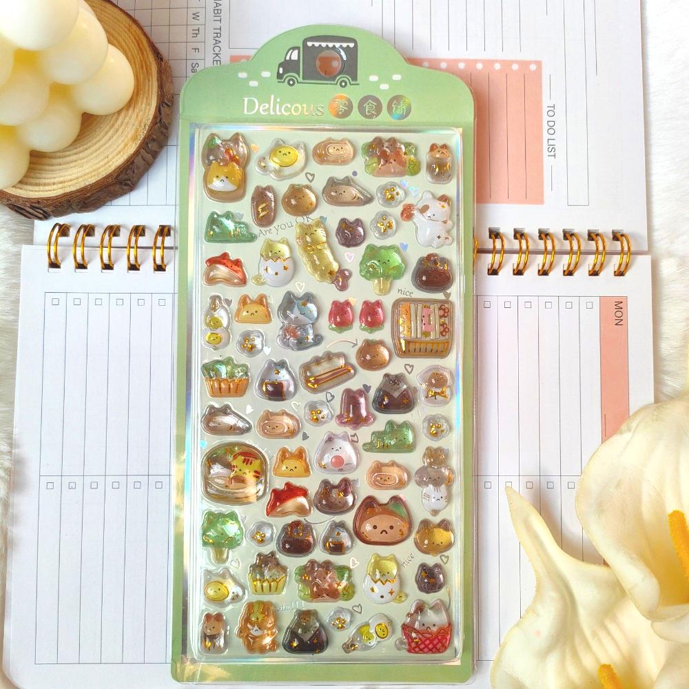 Children's Cartoon Fresh-style Reward Stickers - Dreamy Rabbit & Panda Crystal Embossed 3D Decorative Stickers for Journals