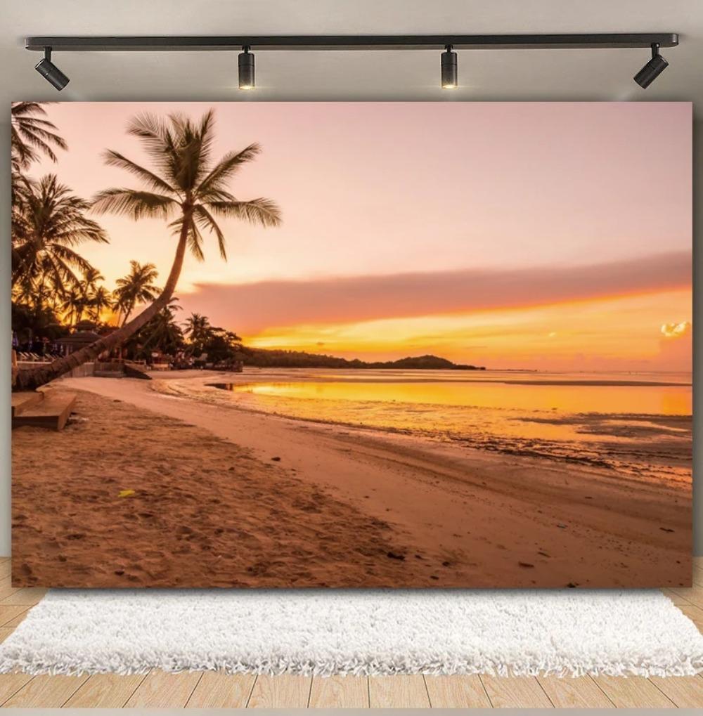 Tropical Beach Ocean Photography Backdrop Summer Seaside Palm Tree Nature Scenery Baby Birthday Holiday Party Photo Background