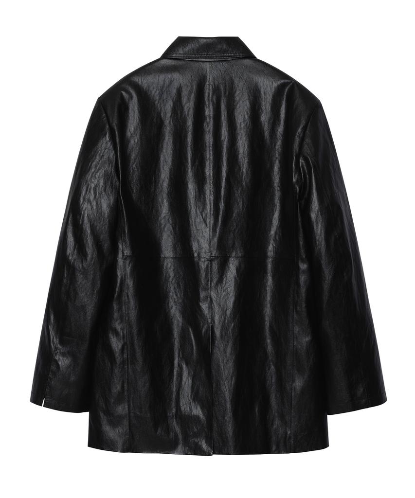 Leftseoul Synthetic Leather Oversized Jacket [Black]