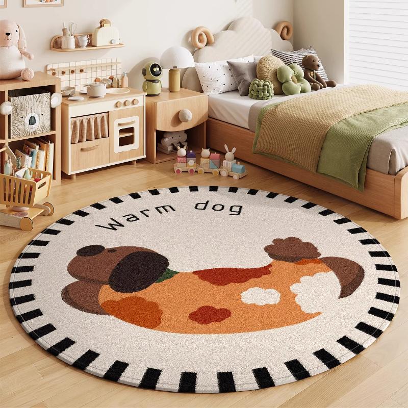 Cartoon-Stil Schlafzimmer-Dekoration Runder Teppich Flauschig Weich Kinderbodenmatte Tier-Muster Teppiche für Wohnzimmer Dicke Plüschmatte