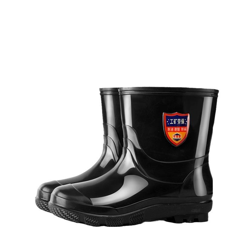 Loudenburg rain shoes medium and short tube black imitation rubber sole rubber shoes 20cm kitchen non-slip water shoes low tube rain boots men