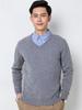 Cross2025 Men's V-Neck Knitwear: Autumn/Winter Loose Wool Pullover, Casual Business Solid Color, Long Sleeve