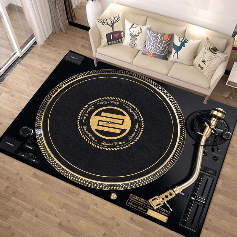 Tappeto con Motivo Giradischi in Vinile per Camera da Letto Soggiorno Divano Tappetino Musicale Tappetino Ingresso Creativo Guardaroba Decorazioni per la Casa Regali