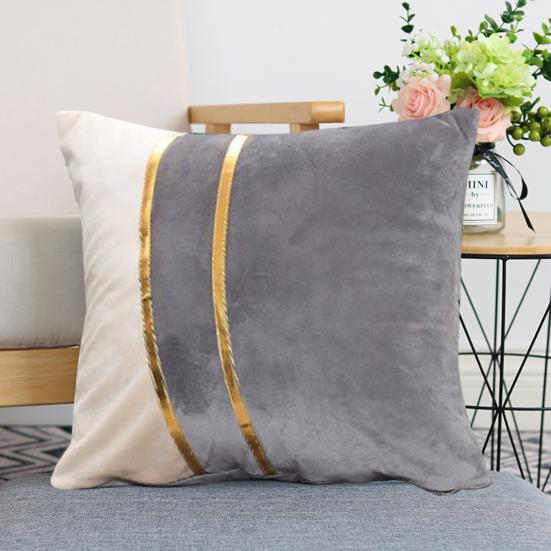 Pillow Case Plush Two-color Splicing Throw Pillow Cover Soft Stylish Decorative Cover with Hidden Zipper