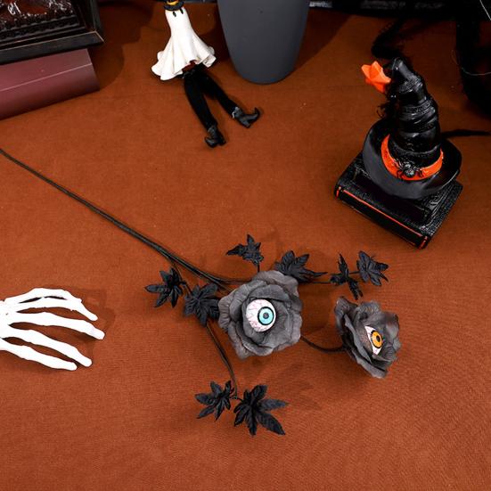 1/2/3Pcs Halloween Artificial Eyeball Flower with Black Maple Leaves Spooky Gothic