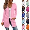 Damen Langarm Strickjacke Lässige Jacke mit Taschen Oberteil