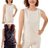Women Vest Sequin Detail Glitter Tops Round Neck Sleeveless Loose Tank Tops Parties Dates Daily Wear