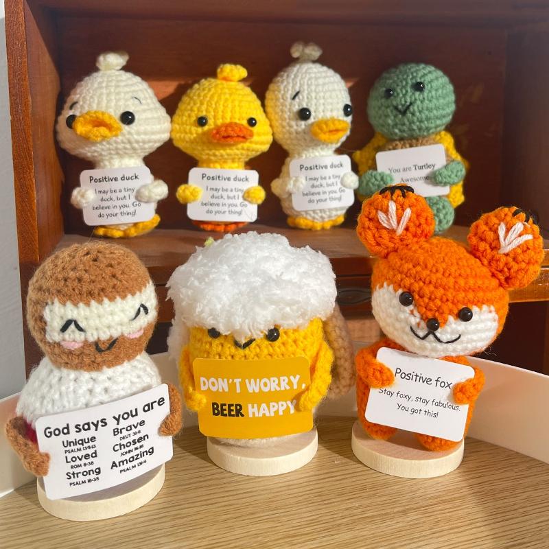 Crochet Positive Energy Dolls Cute Mini Pocket Hug Knitted Potatoes Handwoven Figurine Crafts Kawaii Crochet Animals Xmas Gifts