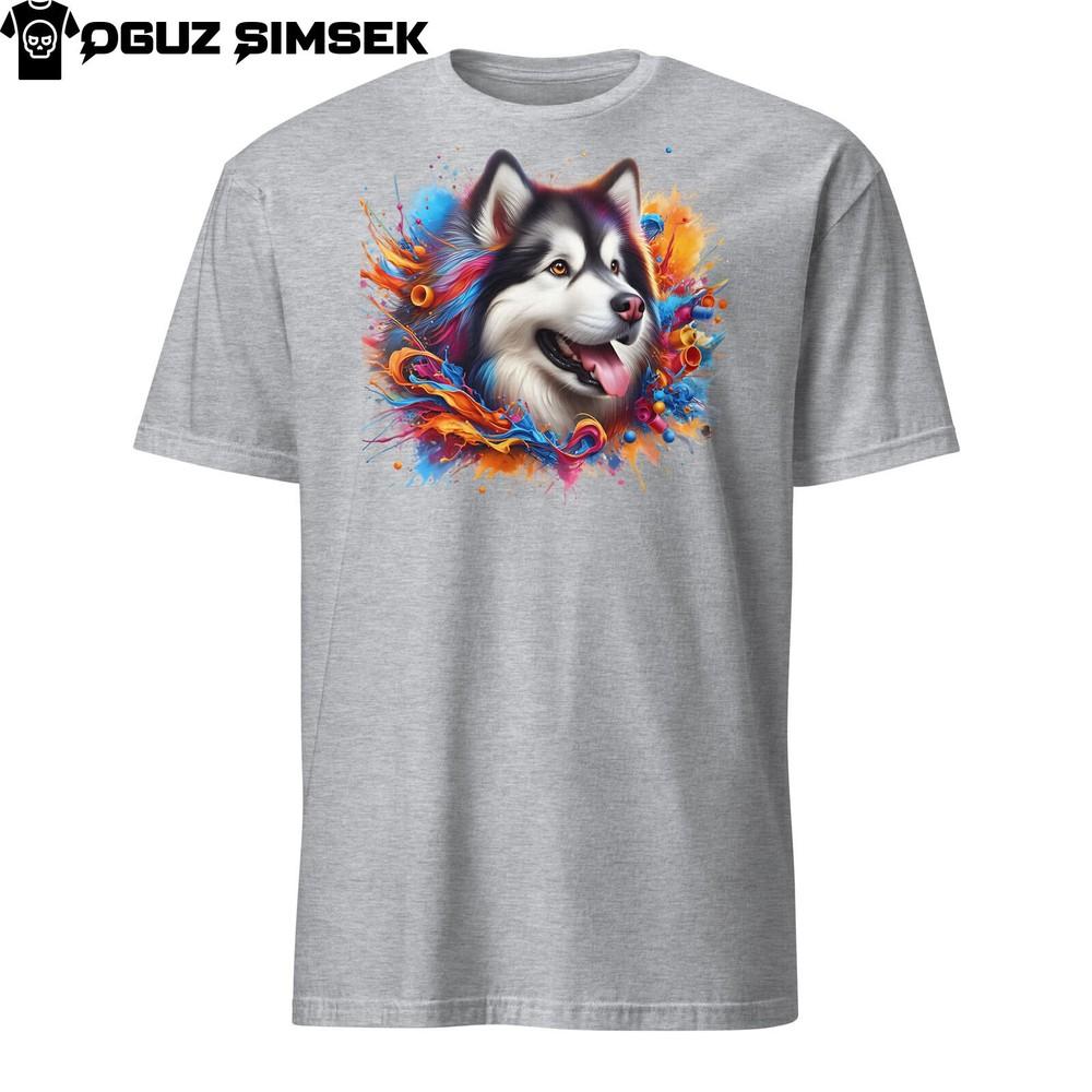 T-shirt unisexe Malamute d'Alaska coloré: Œuvre d'art unique pour chien, design vibrant !
