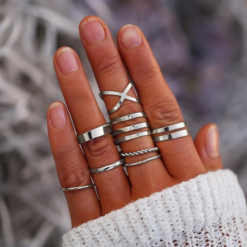 Schlichtes Knöchel-Midi-Ring-Set, Vintage-Stil, plattiert, für Damen/Mädchen, stapelbare Fingerringe, Set zum Selbermachen, Schmuck, Geschenke