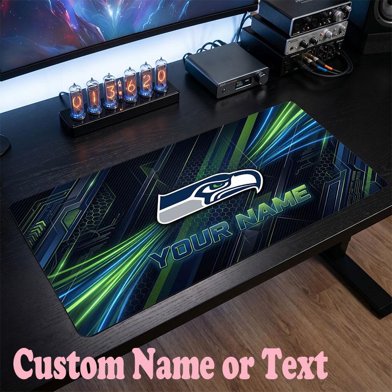 Seattle Seahawks Customized Name Text Mouse Pad, Large Desk Mouse Mat Personalized Home Office Present