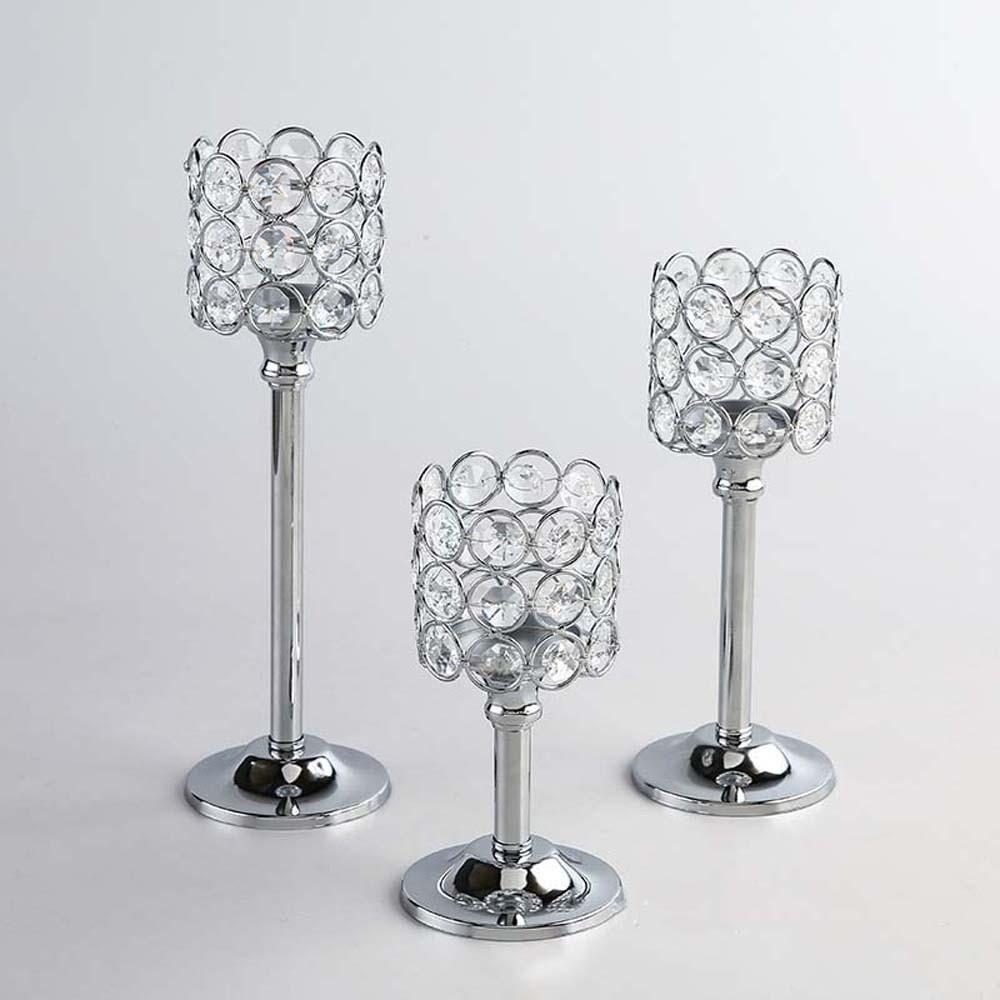 Metal Crystal Candle Holder Romantic Craft Candelabra Wrought Iron Candlestick  Festival Props