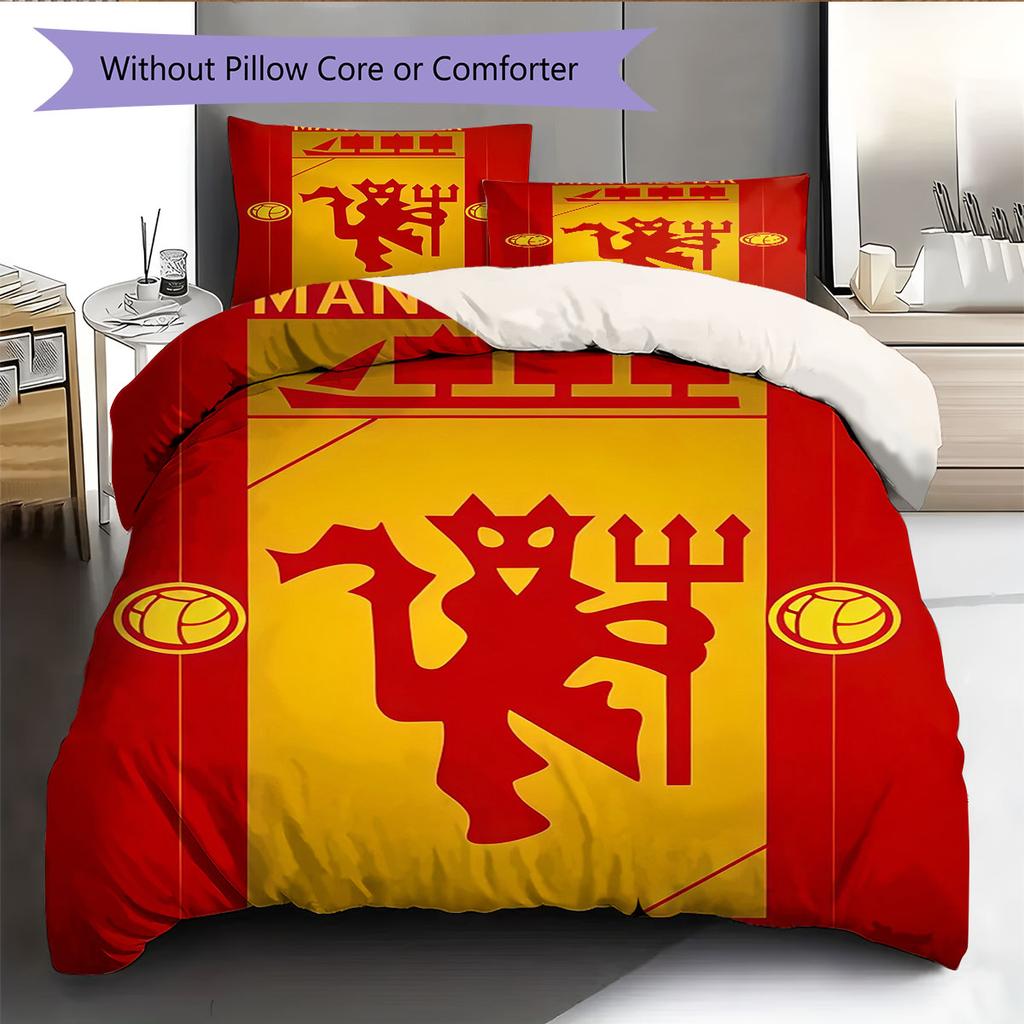 Simple MUFC Decor Bedding Quilt Set Quilt Cover Pillowcase Home Decoration Birthday Gift (1 * Duvet Cover + 2 * Pillowcase, Without Core)