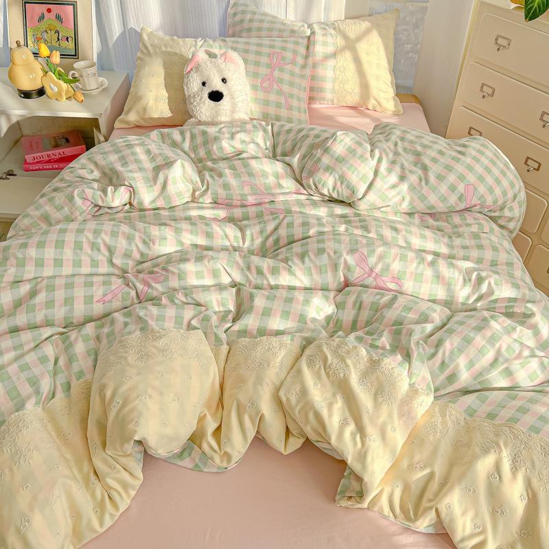 Princess Style Bedding Set Four-piece Set Breathable Comfortable Washed Sheets Quilt Cover Pillowcase