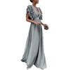 2022 European Women's Flutter Sleeve V-Neck Backless Long Dress