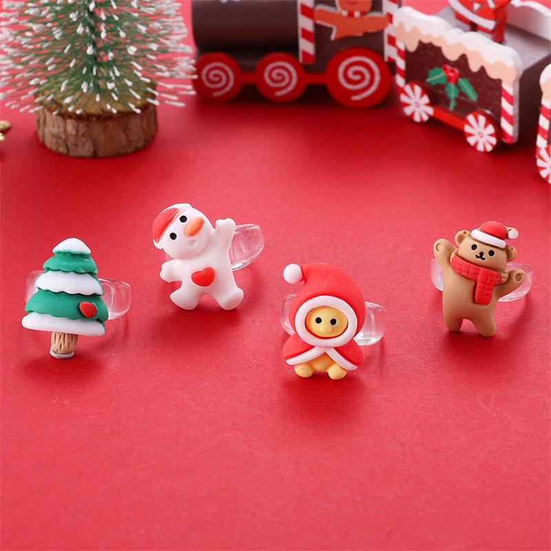Christmas Cartoon Ring with Bear, Bell, and Reindeer - Festive and Fashionable