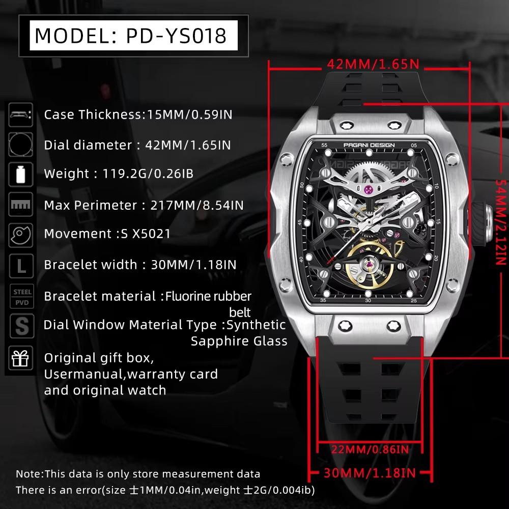 Pagani Design YS018 Automatic Mechanical Sports Watch with Luminous Silicone Band New Arrival Fashionable Dial Costume Style