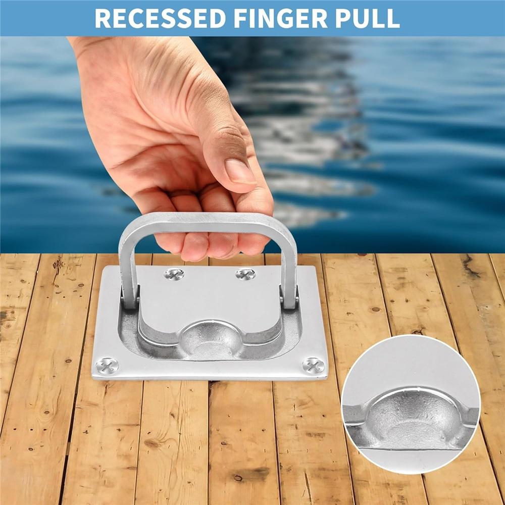 2-Pack Marine Grade 316 Stainless Steel Boat Pull Pan Lift Ring – Foldable Flush Deck Hatch Handle With Mounting Screws – 76x57mm, 9mm Thick