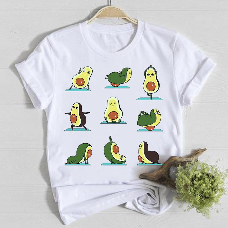 Zomer Ronde Hals Schattig Avocado Patroon Bedrukte Top Modieuze Casual Puur Katoen Korte Mouw Dames T-shirts