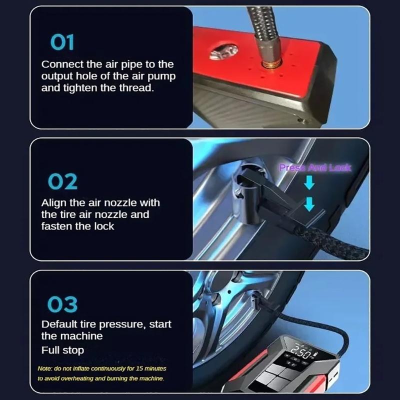12V Car Starter & Air Pump Car Battery Jump Starter with Tire Inflation Car Emergency set Plastic Never Get Stucks Again