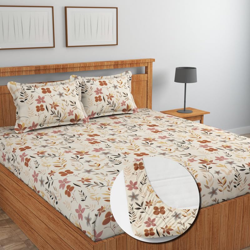 Draps-housse ajustés en coton élastique premium | Taille: Drap plat - 198,12 cm x 182,88 cm + 25,4 cm (Laissez tomber) Housse de coussin - 46 cm x 68 cm