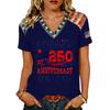 Women's Casual V Neck Short Sleeve Pullover T Shirt Top American Flag Print 250th Anniversary Graphic Tee Lightweight Comfortable