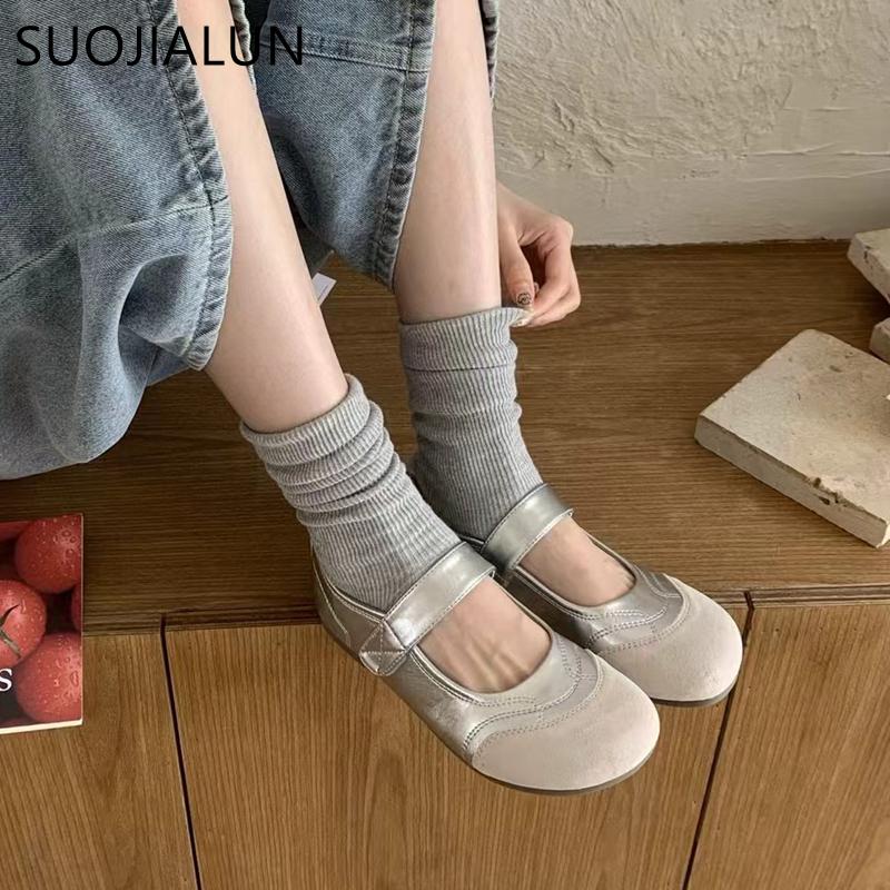 Madingi SUOJIALUN 2025 Naujas Prekės ženklas Moteriški Plokščiapadžiai Madingi Spalvų Mišinio Moteriški Elegantiški Mary Jane Batai Minkštas Plokščias Kulnas Lauko Suknelė Vienas Batai