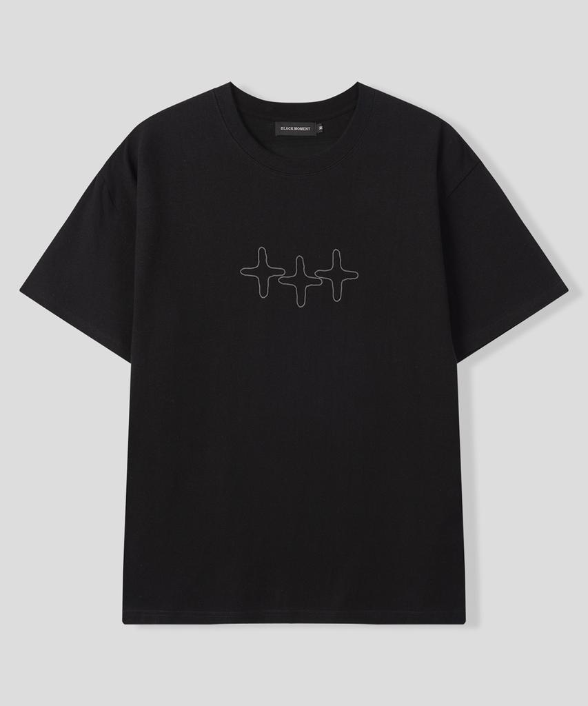 BLACK MOMENT Line Art Graphic Short Sleeve T-Shirt [Black]