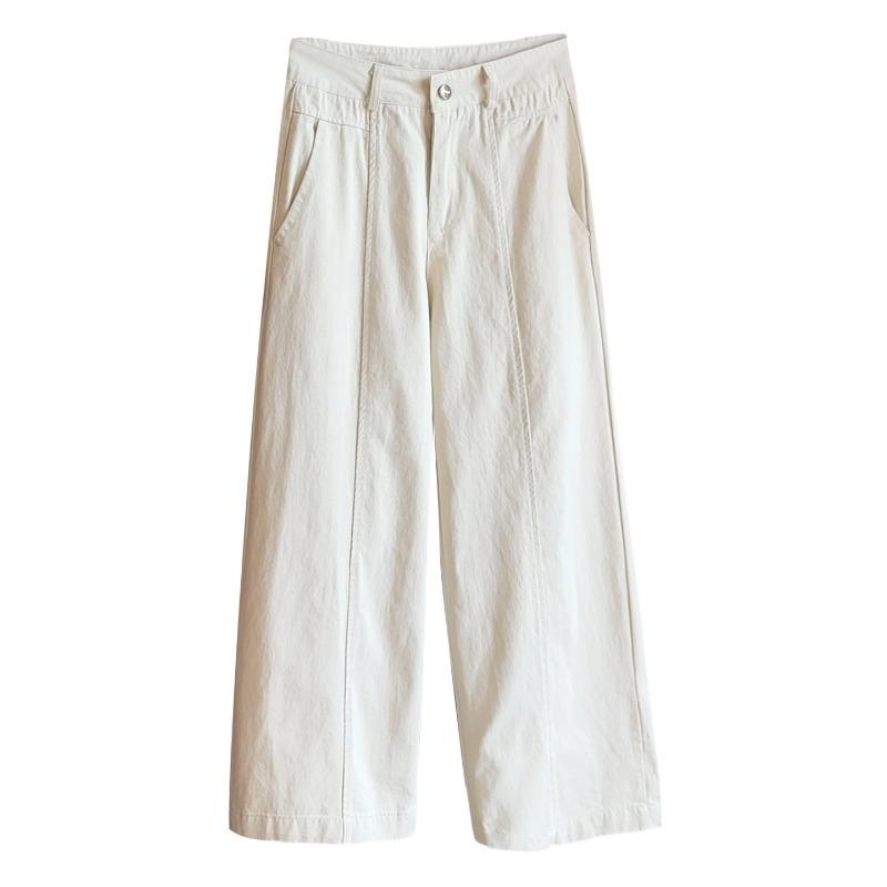 Small washed cotton casual pants women's high waist and thin autumn new narrow version drape wide leg straight pants