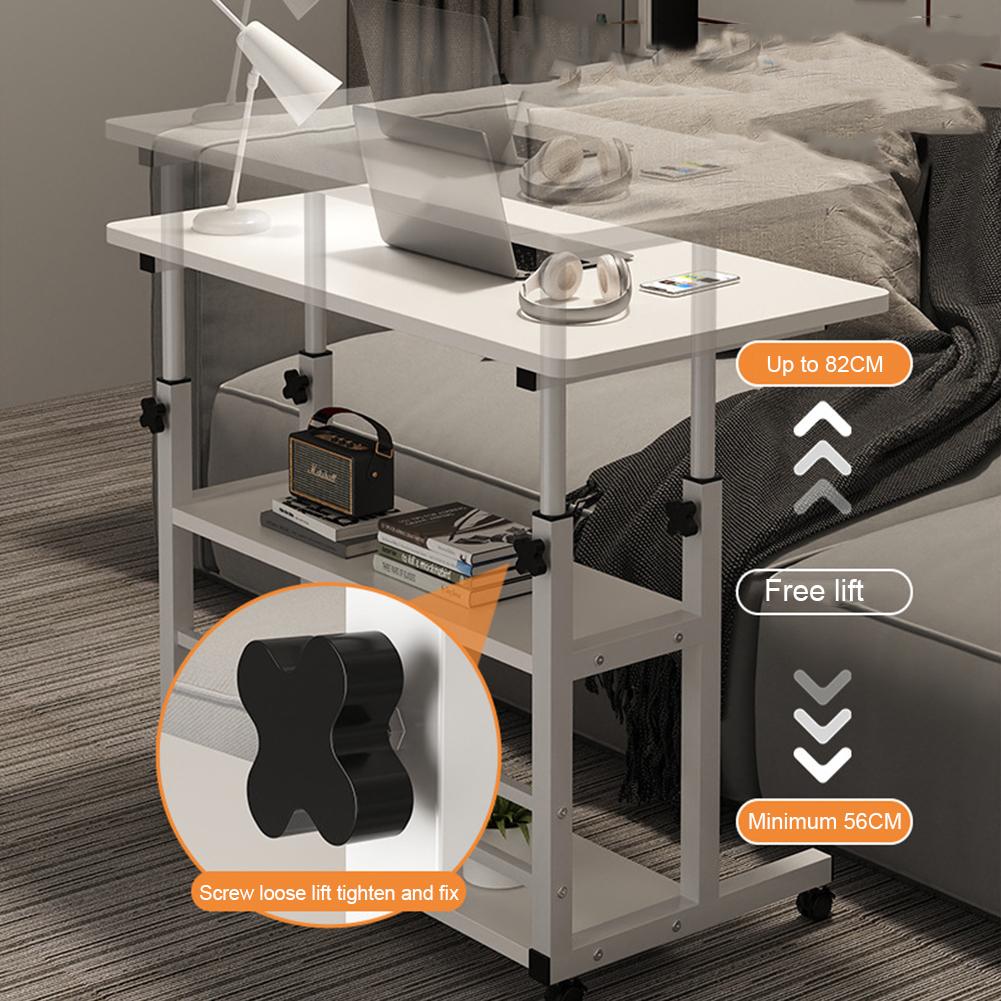 Portable Rolling Desk On Wheels Adjustable Height Desks Computer Desk with Storage Shelves Multi-Layer Desk for Home Office